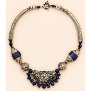 Vintage Sterling 925 Silver Lapis Lazuli Necklace 18.5" Handmade in USA Boho